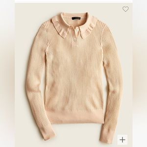 J. Crew Ruffle-Collar Ribbed Merino Wool Sweater Top Pullover Warm Almond
